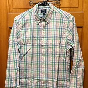 J. Crew Men's Casual Plaid‎ Shirt - Green and Pink